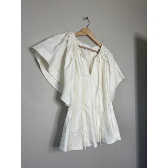 NWT Jonathan Simkhai Sandy Abstract Embroidery Pleated Blouse White Size: Large - Picture 3 of 8